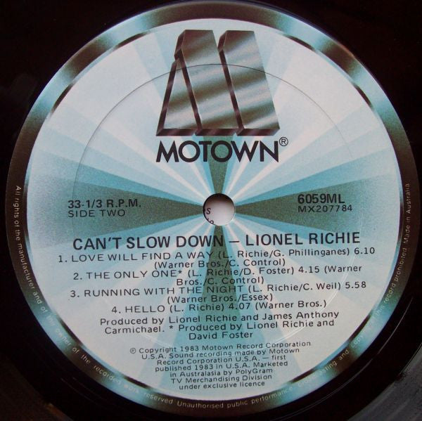 Lionel Richie – Can't Slow Down LP vinyl record, image 5 of 7