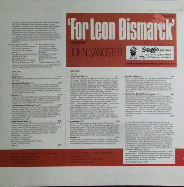 John Sangster – For Leon Bismarck Volume 1 LP vinyl record, image 2 of 4