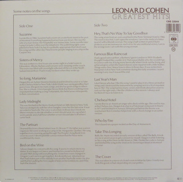 Leonard Cohen – Greatest Hits LP vinyl record, image 2 of 10