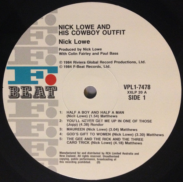 Nick Lowe And His Cowboy Outfit – Nick Lowe And His Cowboy Outfit LP vinyl record, image 4 of 4