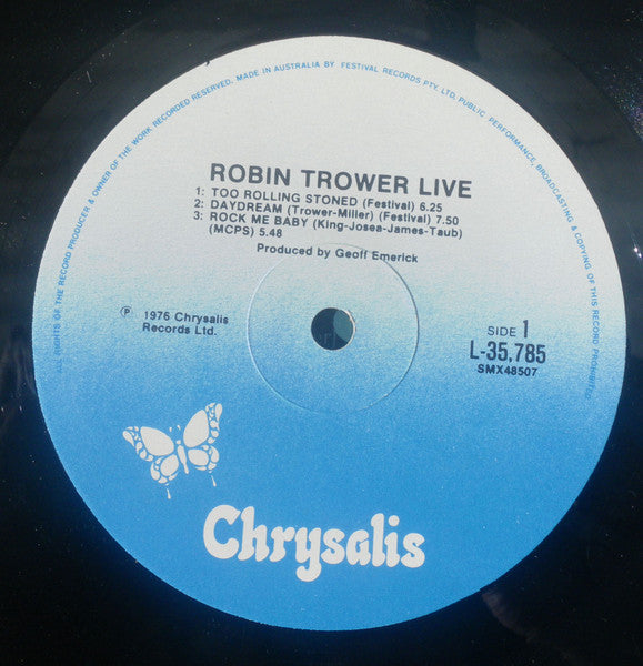 Robin Trower – Robin Trower Live! LP vinyl record, image 3 of 3