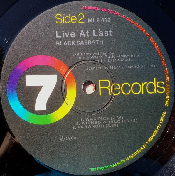 Black Sabbath – Live At Last LP vinyl record, image 5 of 5