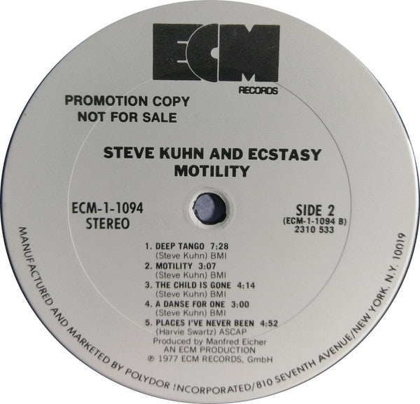 Steve Kuhn And Ecstasy – Motility LP vinyl record, image 4 of 4