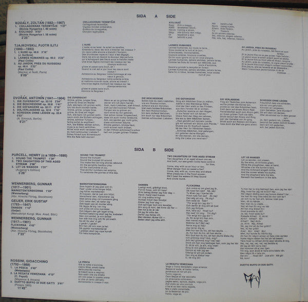 Elisabeth Söderström, Kerstin Meyer, Jan Eyron – Kodály, Tjajkovskij, Dvořák, Purcell, Wennerberg, Geijer, Rossini LP vinyl record, image 2 of 6