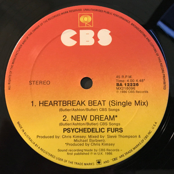 The Psychedelic Furs – Heartbreak Beat (New York Mix) 12" vinyl record, image 4 of 4