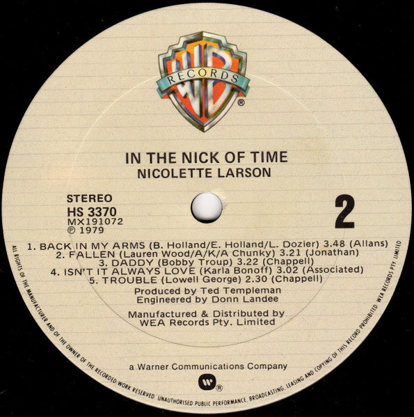 Nicolette Larson – In The Nick Of Time LP vinyl record, image 4 of 6