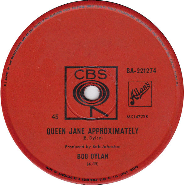 Bob Dylan – One Of Us Must Know (Sooner Or Later) / Queen Jane Approximately 7" vinyl record, image 2 of 3