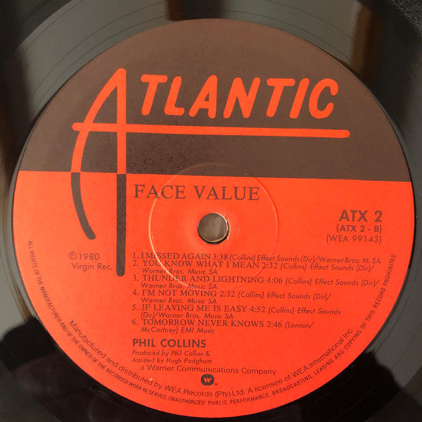 Phil Collins – Face Value LP vinyl record, image 4 of 4