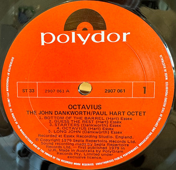 John Dankworth Paul Hart Octet – Octavius LP vinyl record, image 3 of 4