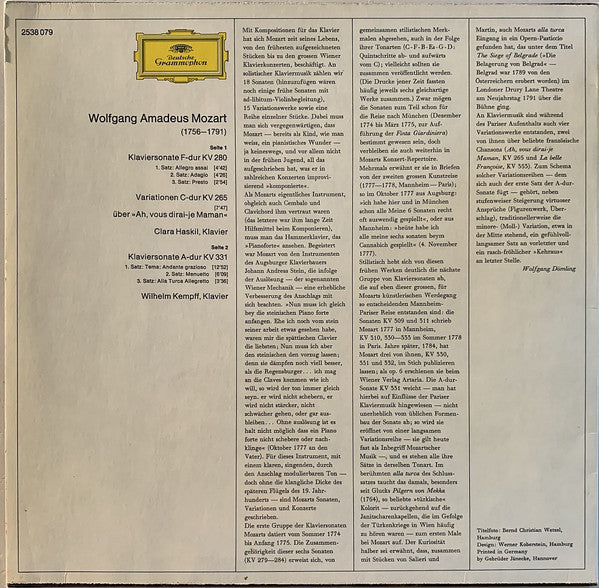 Wolfgang Amadeus Mozart, Clara Haskil, Wilhelm Kempff – Klaviersonaten F-Dur Und A-Dur (Rondo Alla Turca) / Variationen Ûber "Ah, Vous Dirai-je Maman" LP vinyl record, image 2 of 4