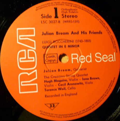 Julian Bream, Various, Luigi Boccherini, Benjamin Britten, Joseph Haydn – Julian Bream And Friends LP vinyl record, image 3 of 4