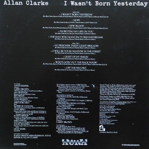 Allan Clarke – I Wasn't Born Yesterday LP vinyl record, image 2 of 2