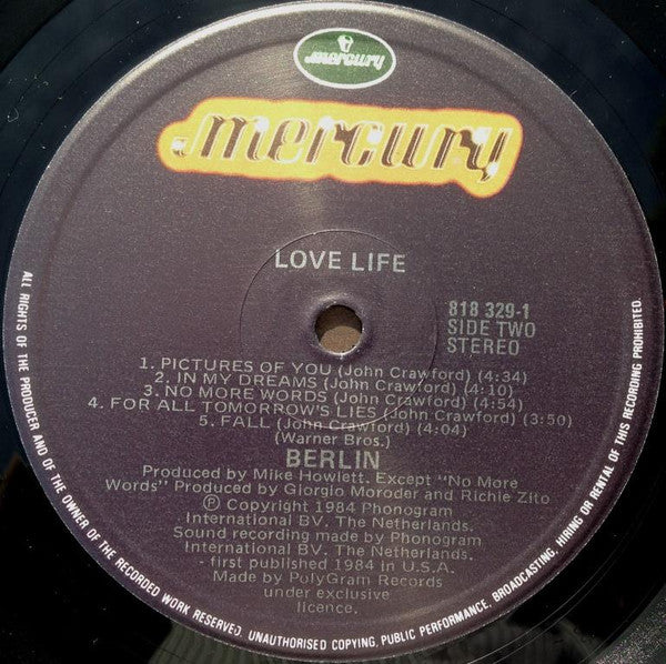 Berlin – Love Life LP vinyl record, image 6 of 6