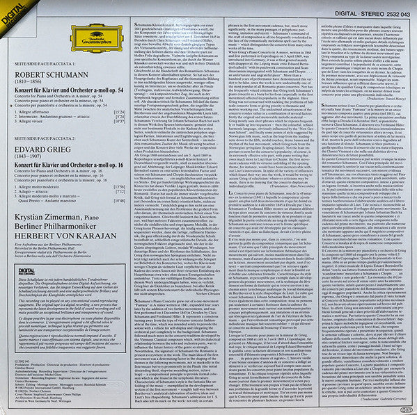 Robert Schumann, Edvard Grieg, Berliner Philharmoniker, Krystian Zimerman, Herbert Von Karajan – Klavierkonzerte = Piano Concertos LP vinyl record, image 2 of 4