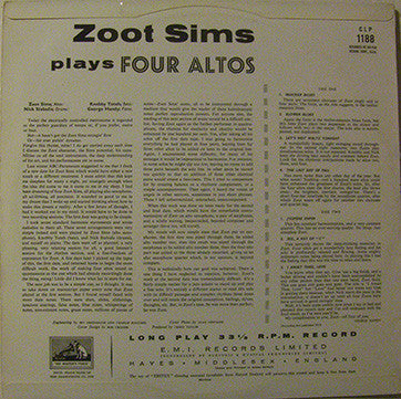 Zoot Sims – Zoot Sims Plays Four Altos LP vinyl record, image 3 of 6