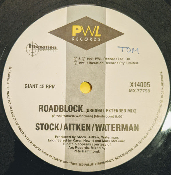 Stock, Aitken & Waterman, Einstein – Roadblock (Loopine Like Remix) 12" vinyl record, image 4 of 4
