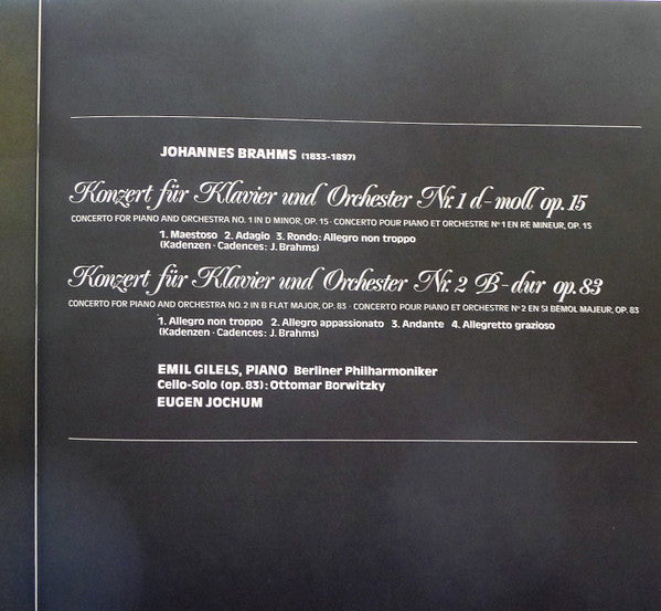 Johannes Brahms, Emil Gilels, Berliner Philharmoniker, Eugen Jochum – Die Klavierkonzerte • The Piano Concertos • Les Concertos Pour Piano (2xLP) LP vinyl record, image 9 of 10
