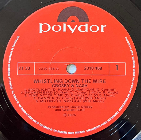 Crosby & Nash – Whistling Down The Wire LP vinyl record, image 3 of 4
