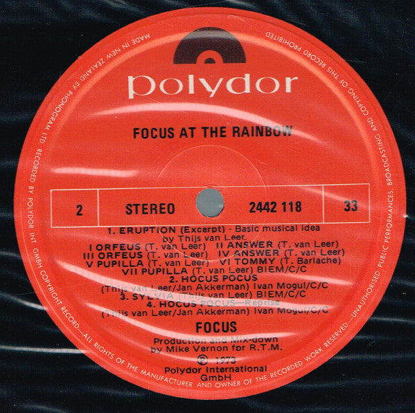 Focus – Focus At The Rainbow LP vinyl record, image 4 of 4