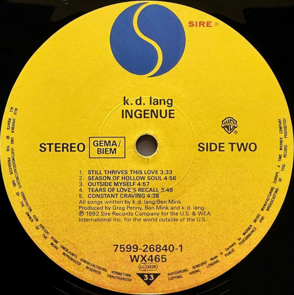 k.d. lang – Ingénue LP vinyl record, image 4 of 6