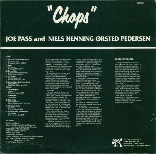 Joe Pass, Niels-Henning Ørsted Pedersen – "Chops" LP vinyl record, image 2 of 4