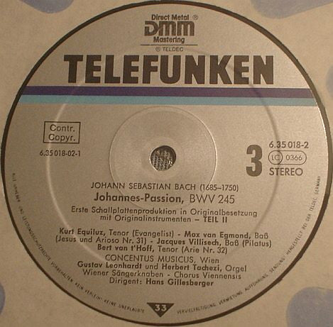Johann Sebastian Bach, Nikolaus Harnoncourt, Kurt Equiluz, Max van Egmond, Die Wiener Sängerknaben, Chorus Viennensis, Concentus Musicus Wien – Johannes~Passion (3xLP) LP vinyl record, image 6 of 9