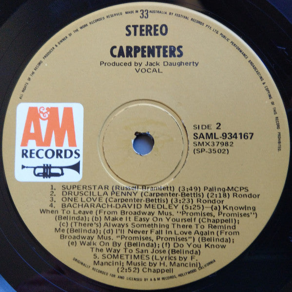 Carpenters – Carpenters LP vinyl record, image 4 of 4
