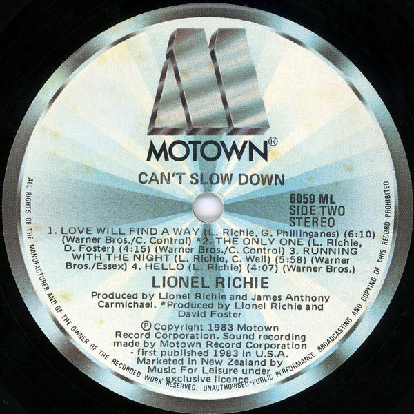 Lionel Richie – Can't Slow Down LP vinyl record, image 5 of 7