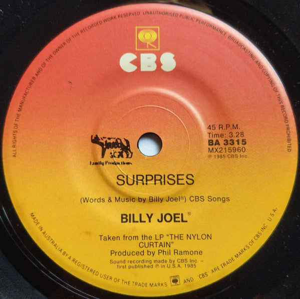 Billy Joel – You're Only Human (Second Wind) 7" vinyl record, image 3 of 4