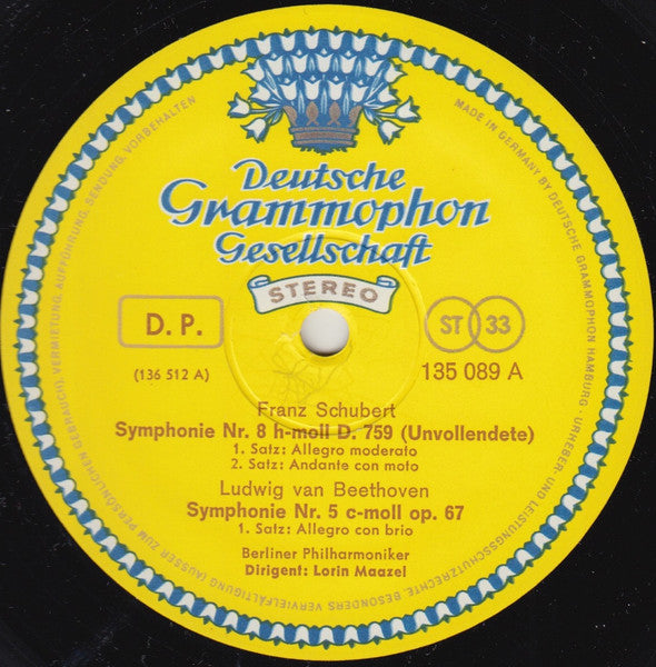 Franz Schubert, Ludwig van Beethoven, Berliner Philharmoniker, Lorin Maazel – Symphonie Nr. 8 H-moll D. 759 »Unvollendete« / Symphonie Nr. 5 C-moll Op. 67 LP vinyl record, image 3 of 4