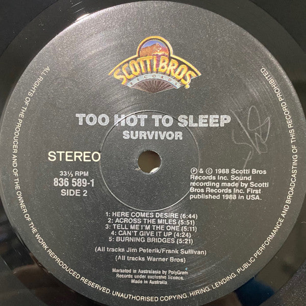 Survivor – Too Hot To Sleep LP vinyl record, image 6 of 6