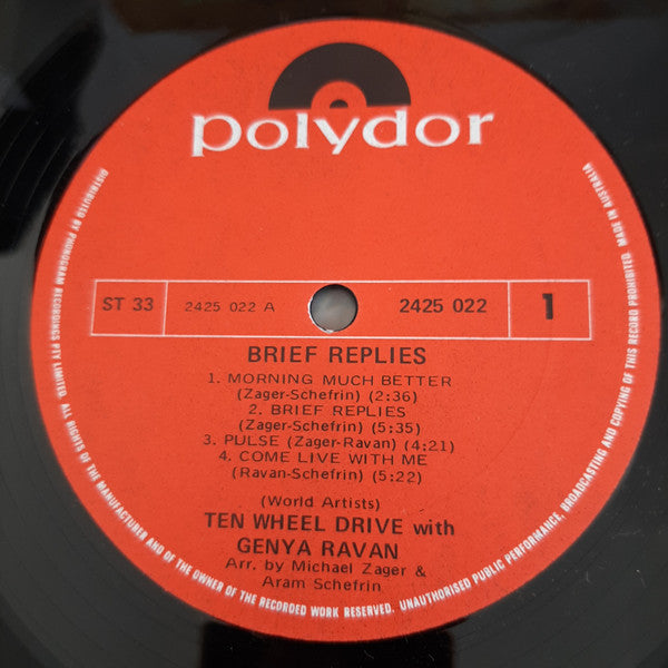 Ten Wheel Drive, Genya Ravan – Brief Replies LP vinyl record, image 3 of 4