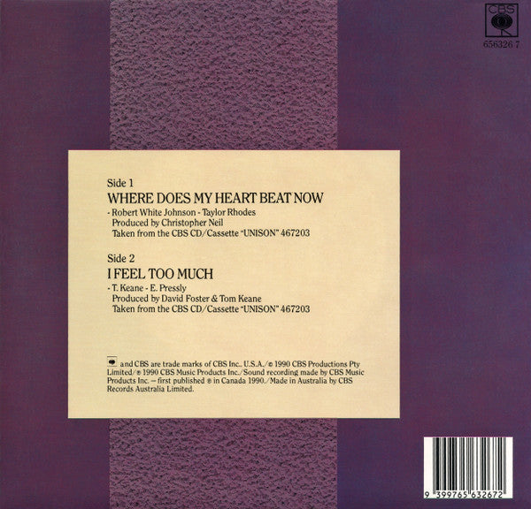 Céline Dion – Where Does My Heart Beat Now 7" vinyl record, image 2 of 4