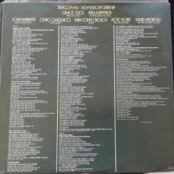 Jefferson Starship – Dragon Fly LP vinyl record, image 3 of 6
