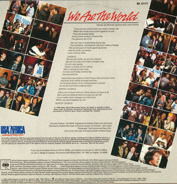 USA For Africa – We Are The World 12" vinyl record, image 2 of 4