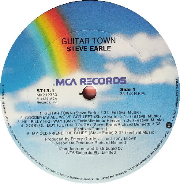 Steve Earle – Guitar Town LP vinyl record, image 3 of 4
