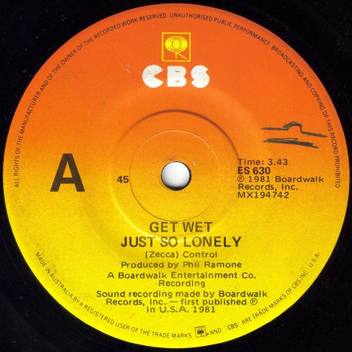 Get Wet – Just So Lonely 7" vinyl record, image 1 of 3
