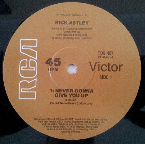 Rick Astley – Never Gonna Give You Up 12" vinyl record, image 3 of 4