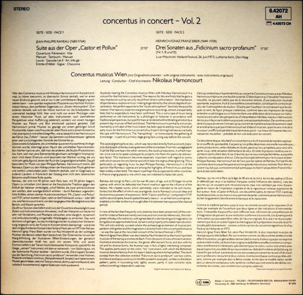 Concentus Musicus Wien, Nikolaus Harnoncourt – Concentus In Concert (Holland Festival - Vol. 2) LP vinyl record, image 2 of 4