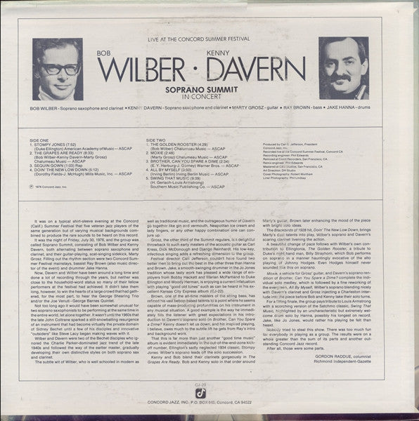 Bob Wilber, Kenny Davern, Marty Grosz, Ray Brown, Jake Hanna, Soprano Summit – Soprano Summit In Concert LP vinyl record, image 2 of 5