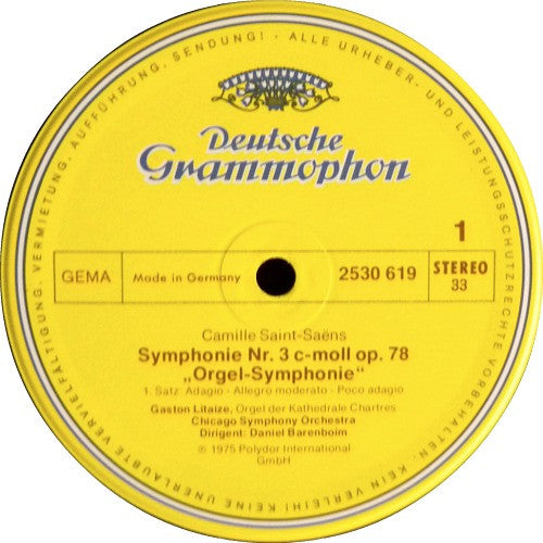 Camille Saint-Saëns, Gaston Litaize, Chicago Symphony Orchestra, Daniel Barenboim – Symphony No.3 "Organ" = „Orgel-Symphonie“ LP vinyl record, image 3 of 4