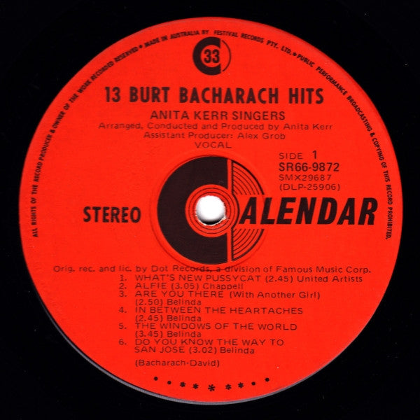 The Anita Kerr Singers – 13 Burt Bacharach Hits LP vinyl record, image 2 of 3