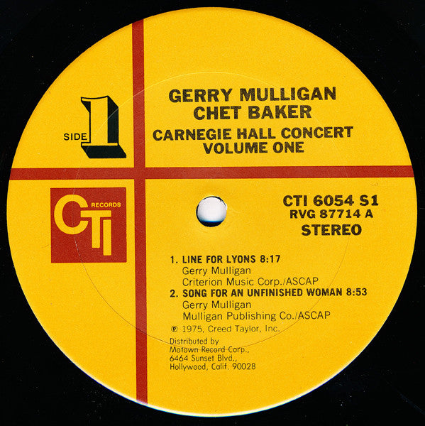 Gerry Mulligan, Chet Baker – Carnegie Hall Concert Volume 1 LP vinyl record, image 3 of 4