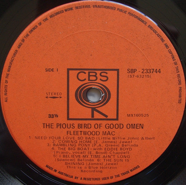 Fleetwood Mac – The Pious Bird Of Good Omen LP vinyl record, image 2 of 3