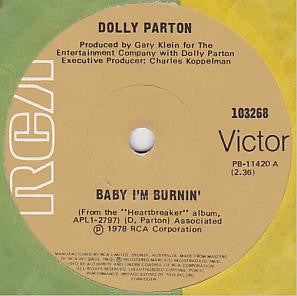 Dolly Parton – Baby I'm Burnin' 7" vinyl record, image 1 of 2