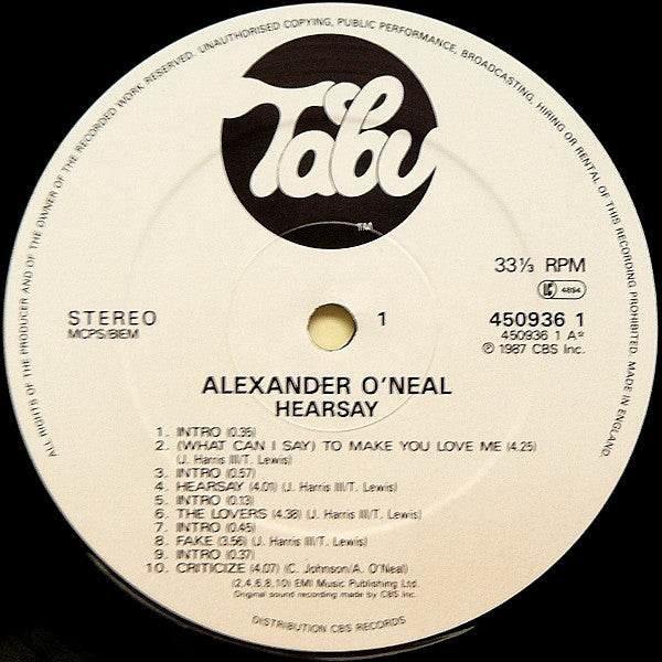 Alexander O'Neal – Hearsay LP vinyl record, image 3 of 8