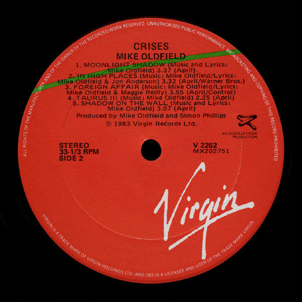 Mike Oldfield – Crises LP vinyl record, image 5 of 5