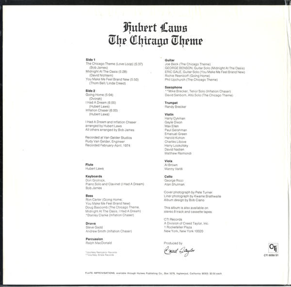 Hubert Laws – The Chicago Theme LP vinyl record, image 2 of 4