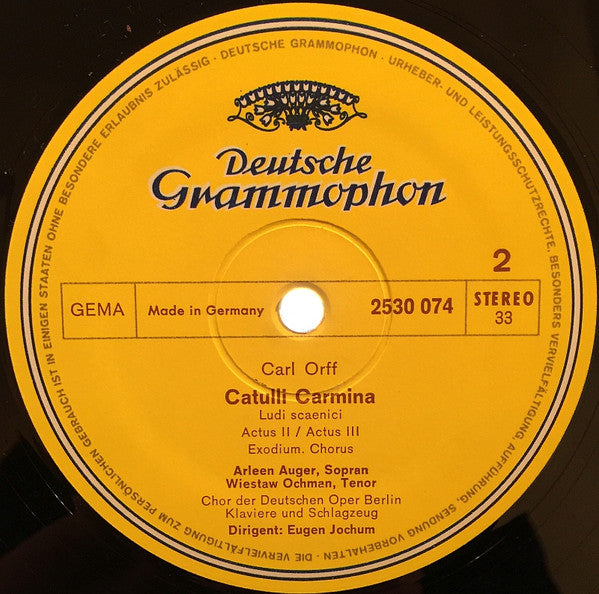 Carl Orff, Arleen Auger, Wiesław Ochman, Chor Der Deutschen Oper Berlin, Eugen Jochum – Catulli Carmina LP vinyl record, image 4 of 4