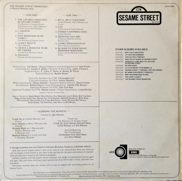 The Monsters Of Sesame Street – A Musical Monster-osity LP vinyl record, image 2 of 6